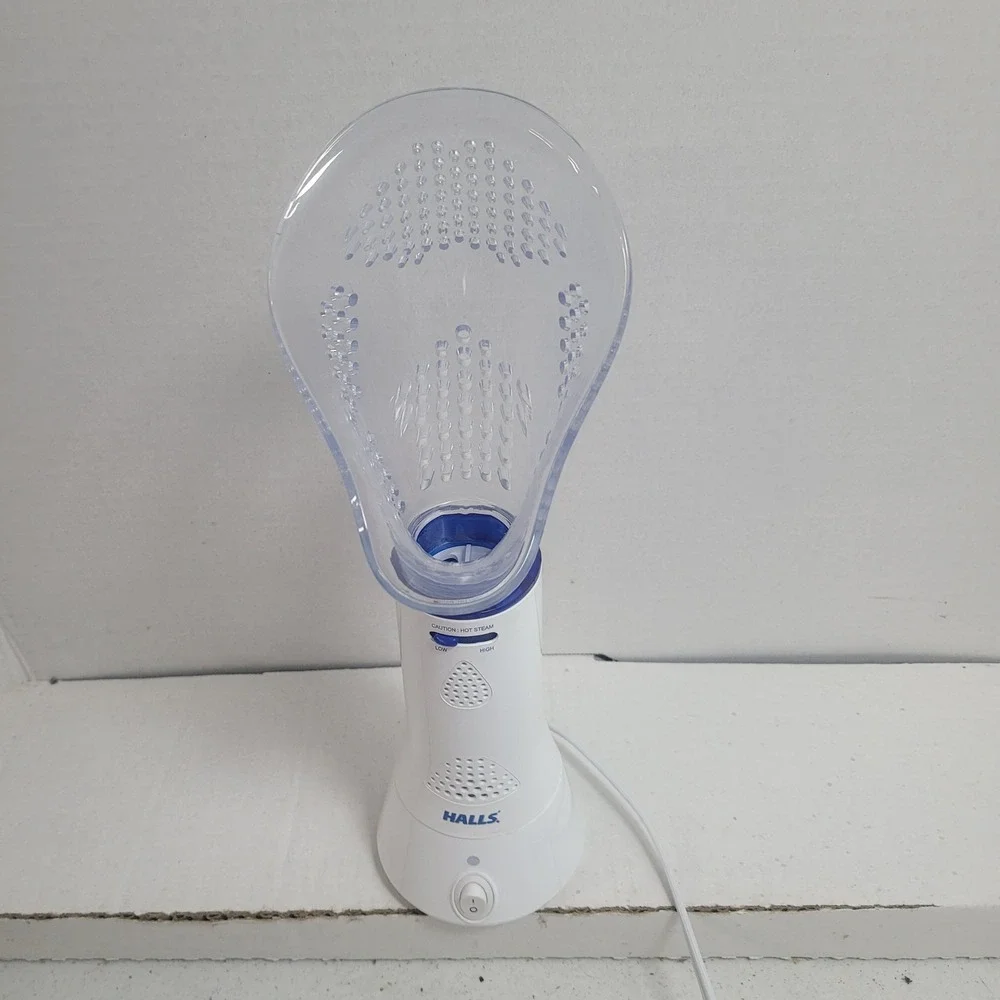 Halls Warm Steam Sinus Inhaler by Crane White Blue Handheld Congestion Relief
